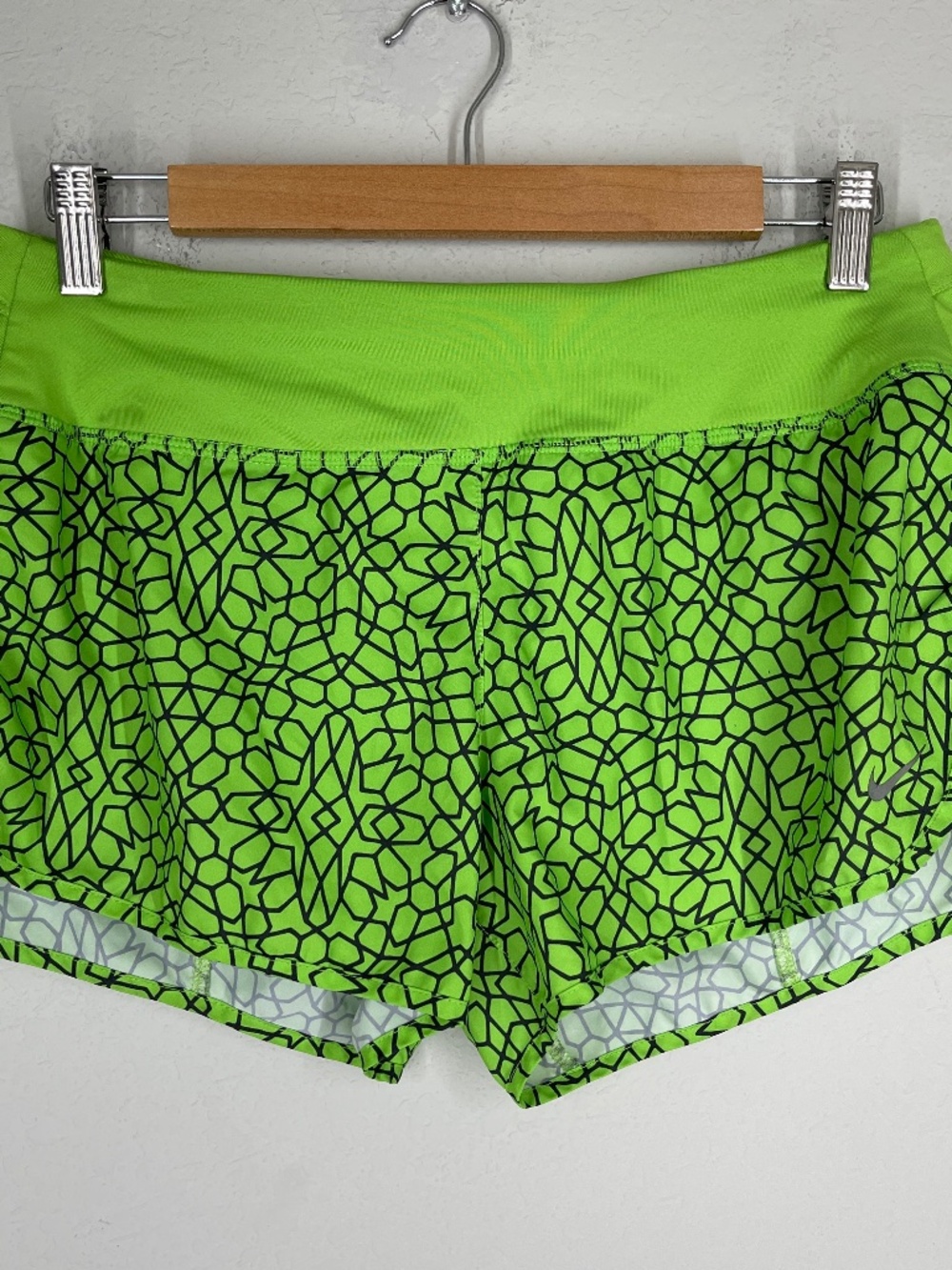 Nike Dri Fit Running Shorts Women's M Neon Green Geometric Print Activewear